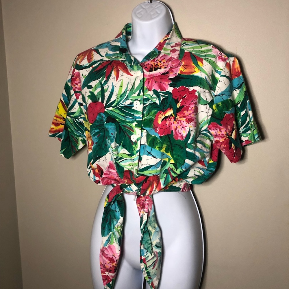 Vintage Hawaiian Printed Crop Blouse